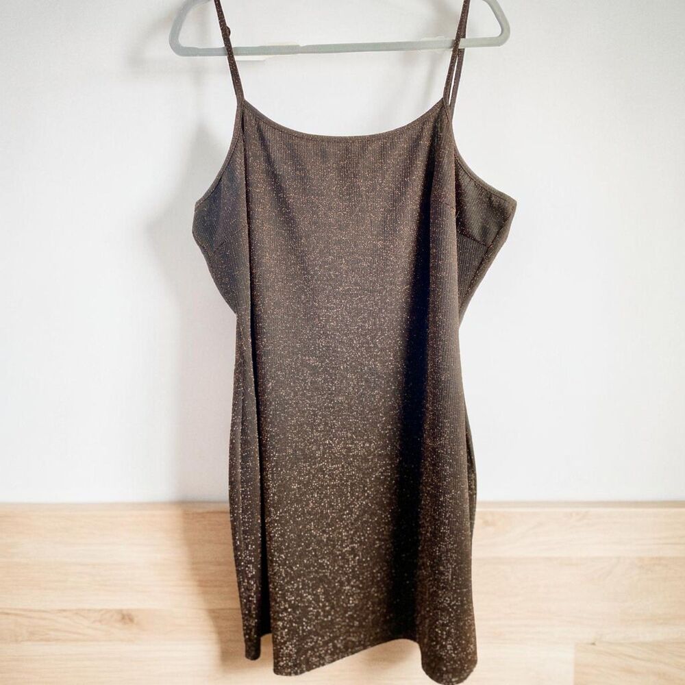 Adore Me Plus Size 3X Bodycon Dress Brown Glitter Sparkle Spaghetti Strap Sexy